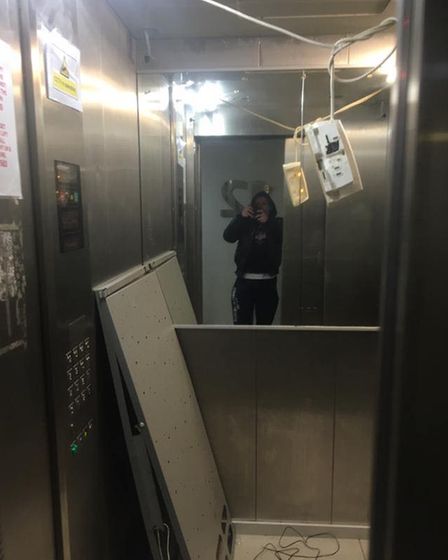 damaged elevator at St Francis Tower